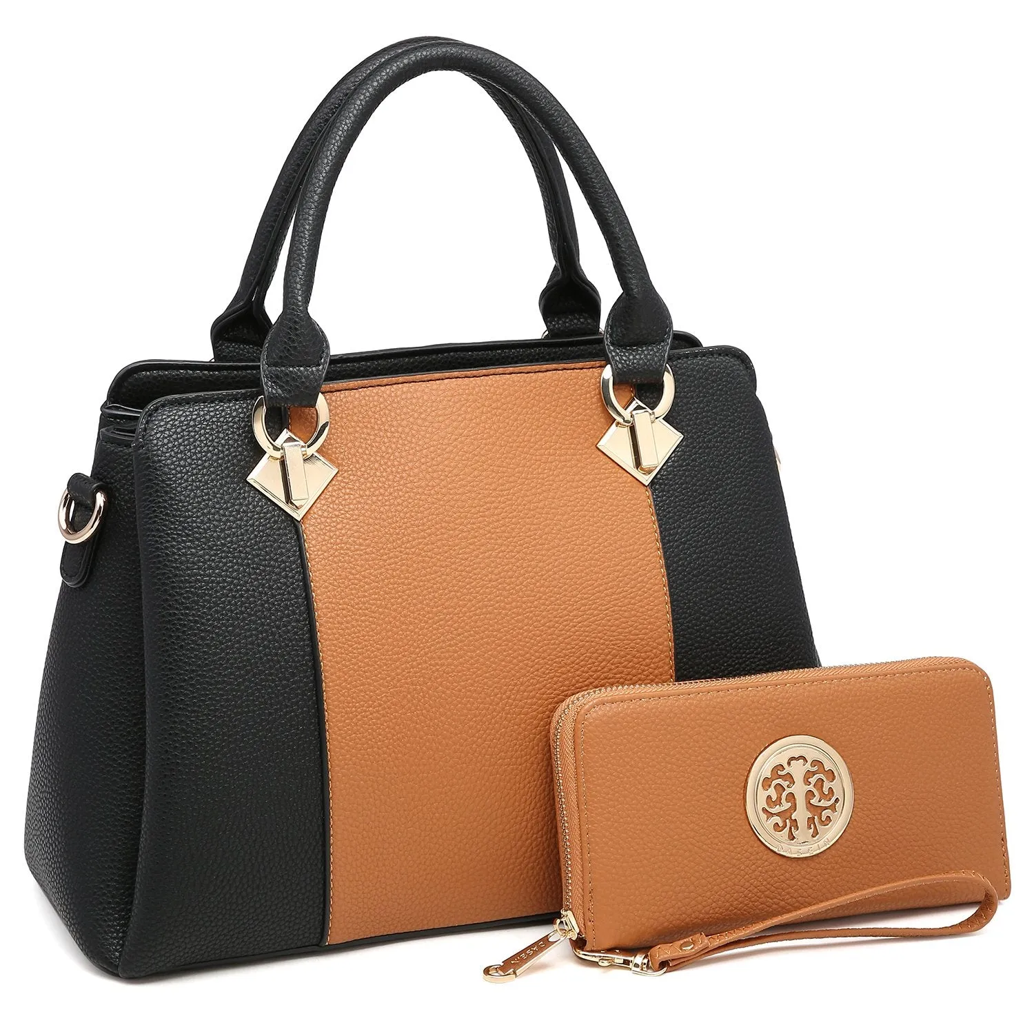 Two-Tone Satchel with Matching Wallet