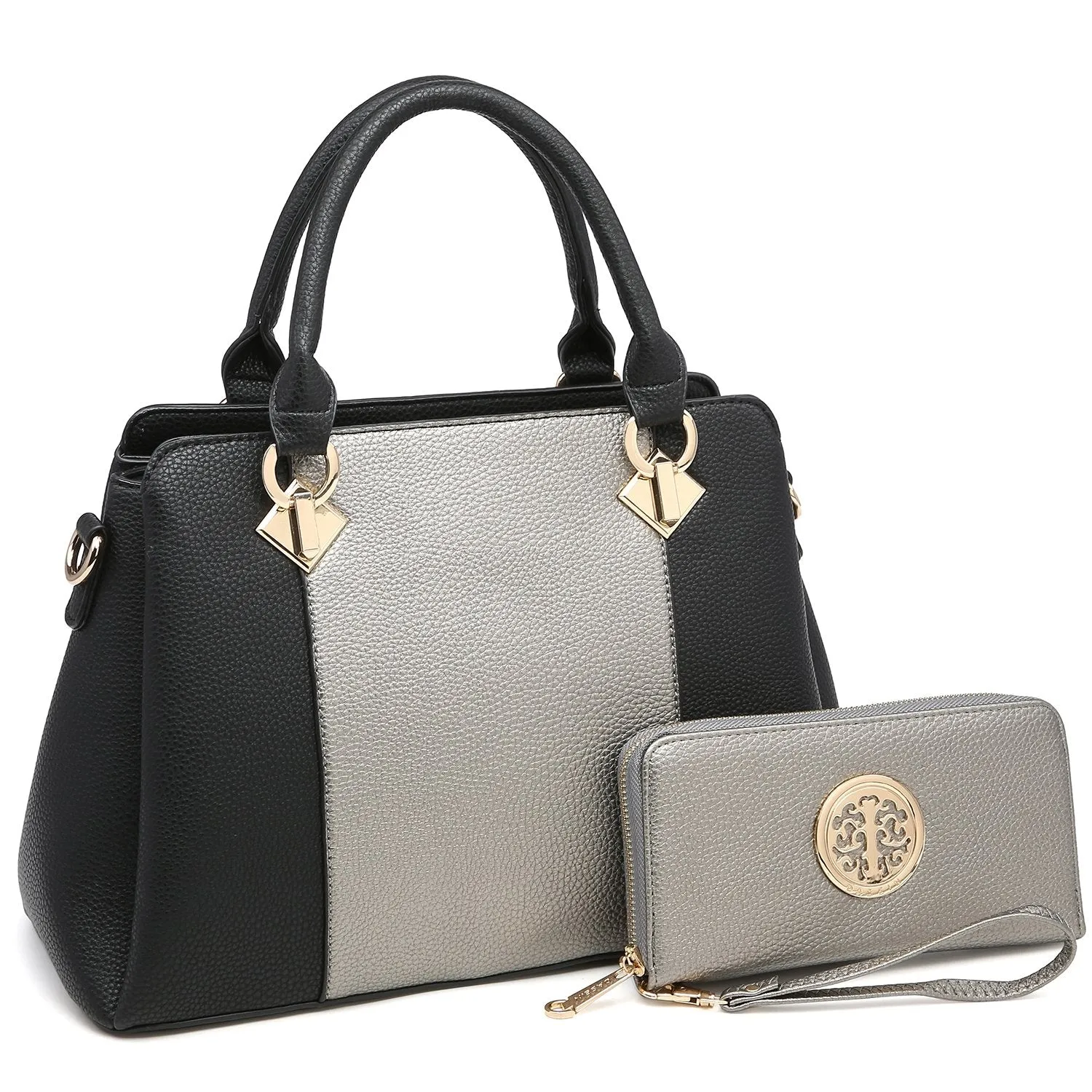 Two-Tone Satchel with Matching Wallet